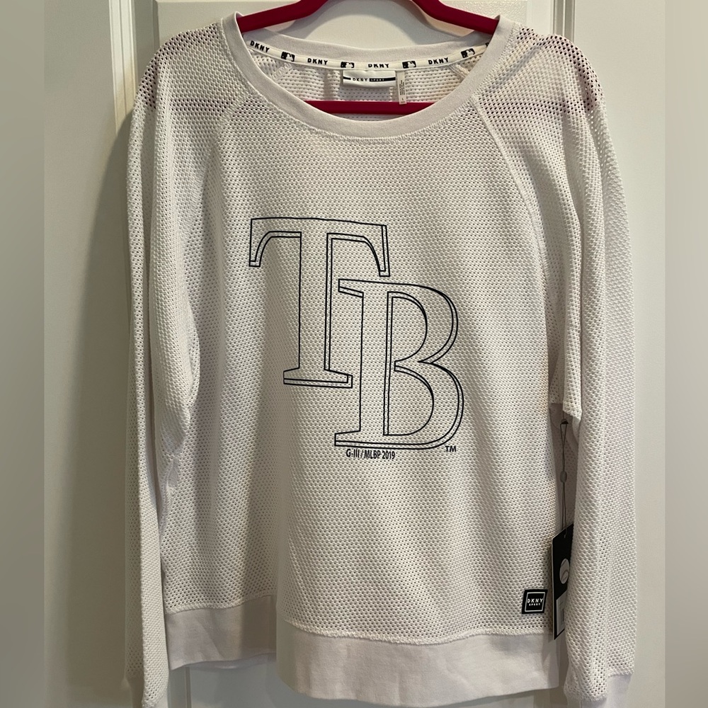 DKNY Tampa Bay Rays LS White mesh top, MLB size Large